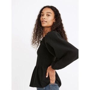 Madewell Lucie Smocked Peplum Top Black Size 12